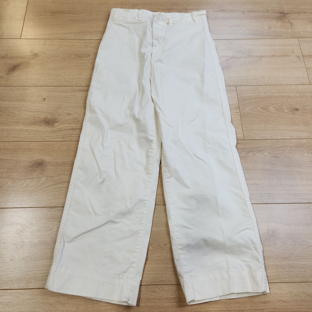 Marine Layer Bridget Crop Pants Womens 4 White Twill Stretch Wide Leg Trouser